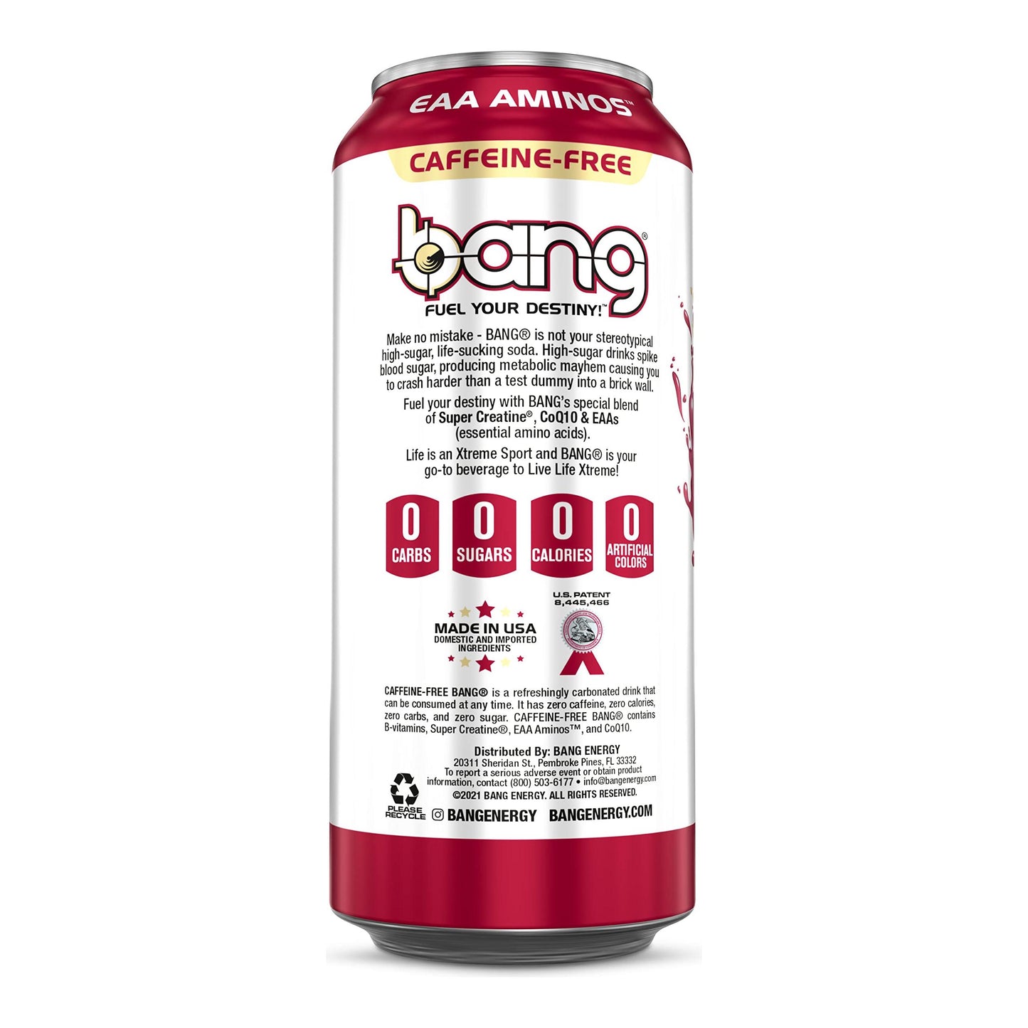 Caffeine-Free Black Cherry Vanilla Bang Energy Drink, Sugar-Free, 16 oz (Pack of 12)