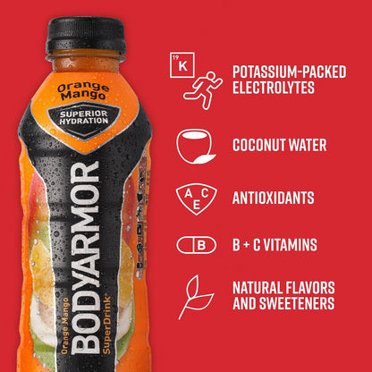 BODYARMOR Hydration Sports Drink - Orange Mango Flavor, 12 Fl Oz (Pack of 8)