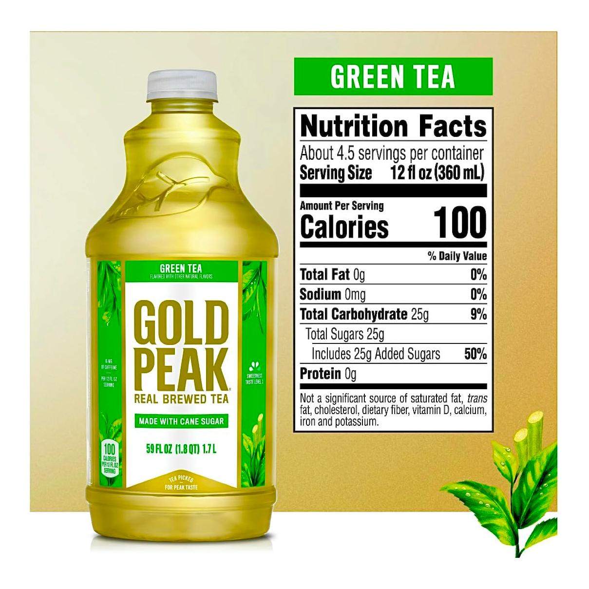 Gold Peak Real Brewed Tea Green Iced Tea Drink, 59 fl oz Pack of 2