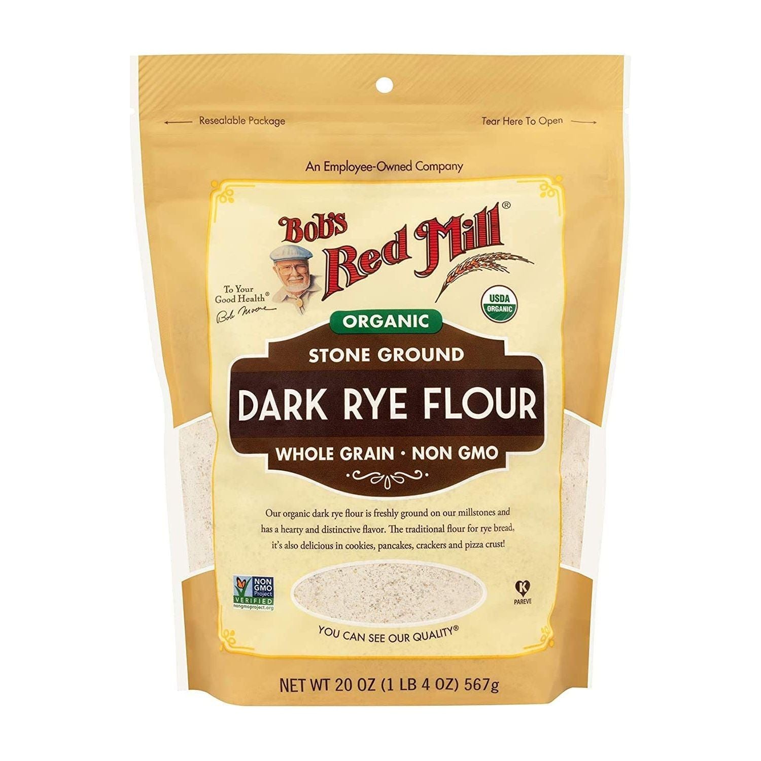 Bob's Red Mill Organic Whole Grain Dark Rye Flour, 20 OZ (2-Pack) - Bob's Red Mill