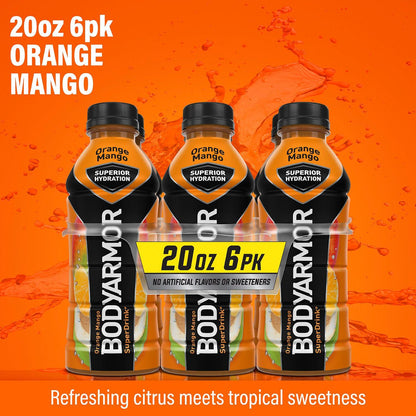 BODYARMOR Orange Mango Sports Drink - Hydrating Beverage with Natural Ingredients, 20 Fl Oz (Pack of 6)