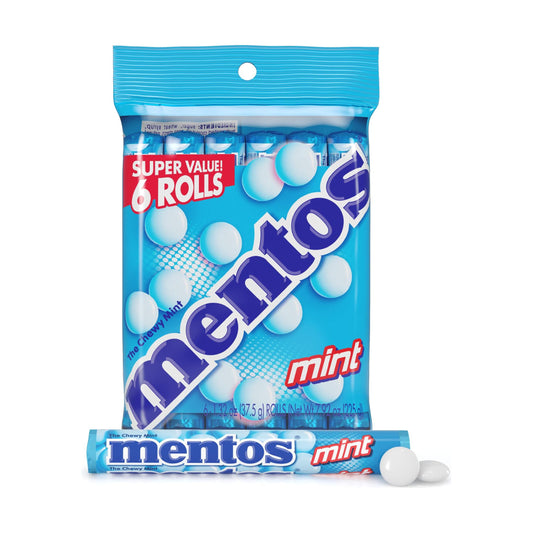 Mentos Chewy Mint Candy Roll, Peppermint, Peanut Free, Regular Size, 1.32 oz, 6 Count