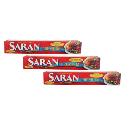 Saran Premium Plastic Wrap, 100 Sq Ft (Pack of 3)