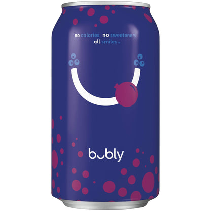 Bubly Sparkling Water, 12 fl oz Cans, Blueberry Pomegranate, 18 Count