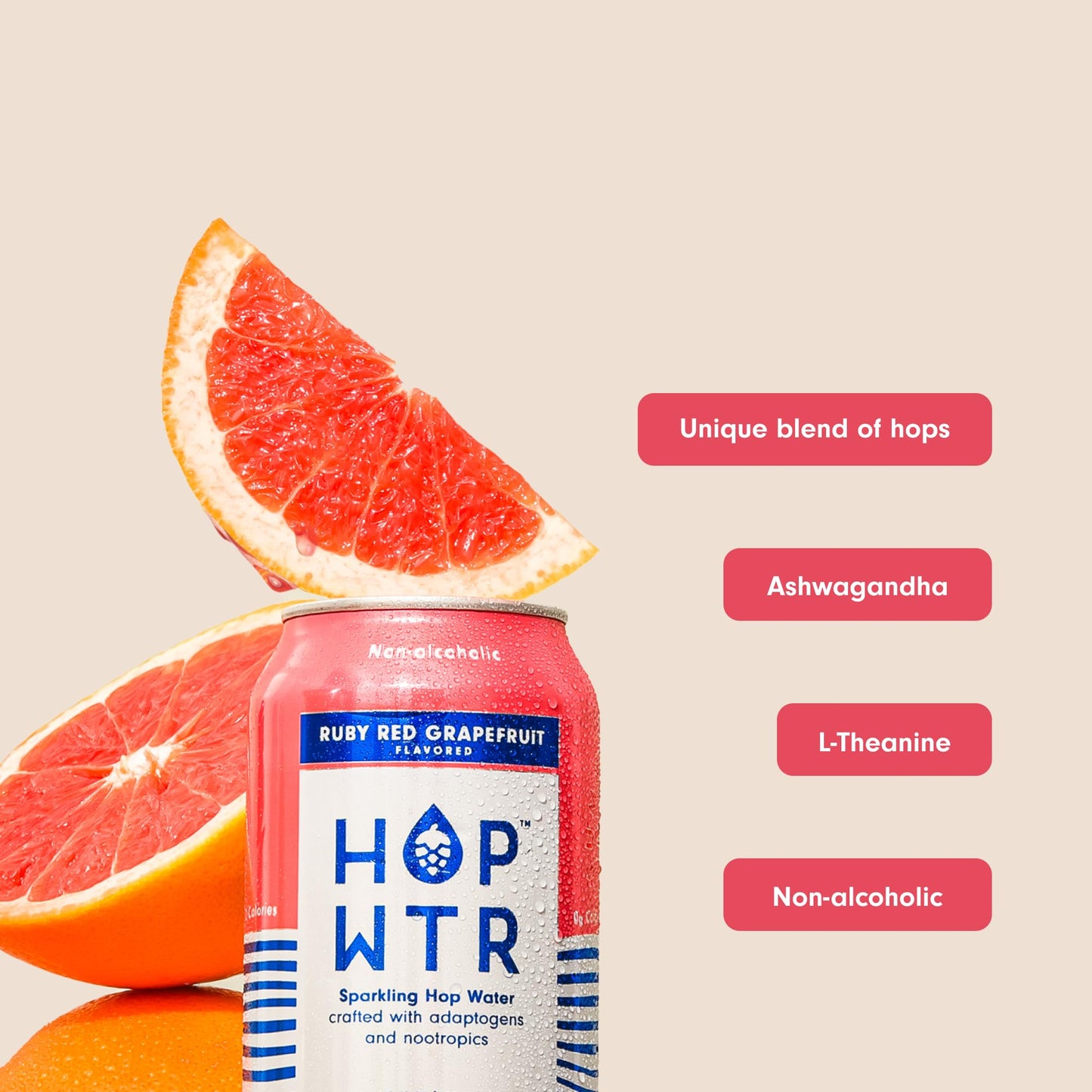 HOP WTR Sparkling Ruby Red Grapefruit - 12oz Cans, 12 Pack