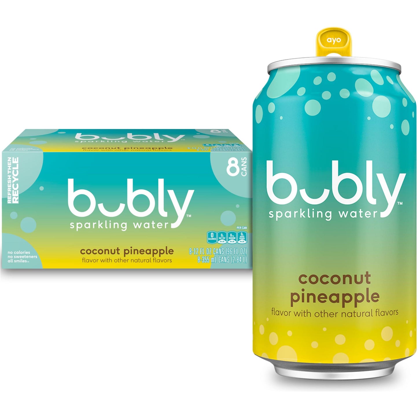 bubly Sparkling Water, Coconut Pineapple, 12oz Cans (8 Pack)