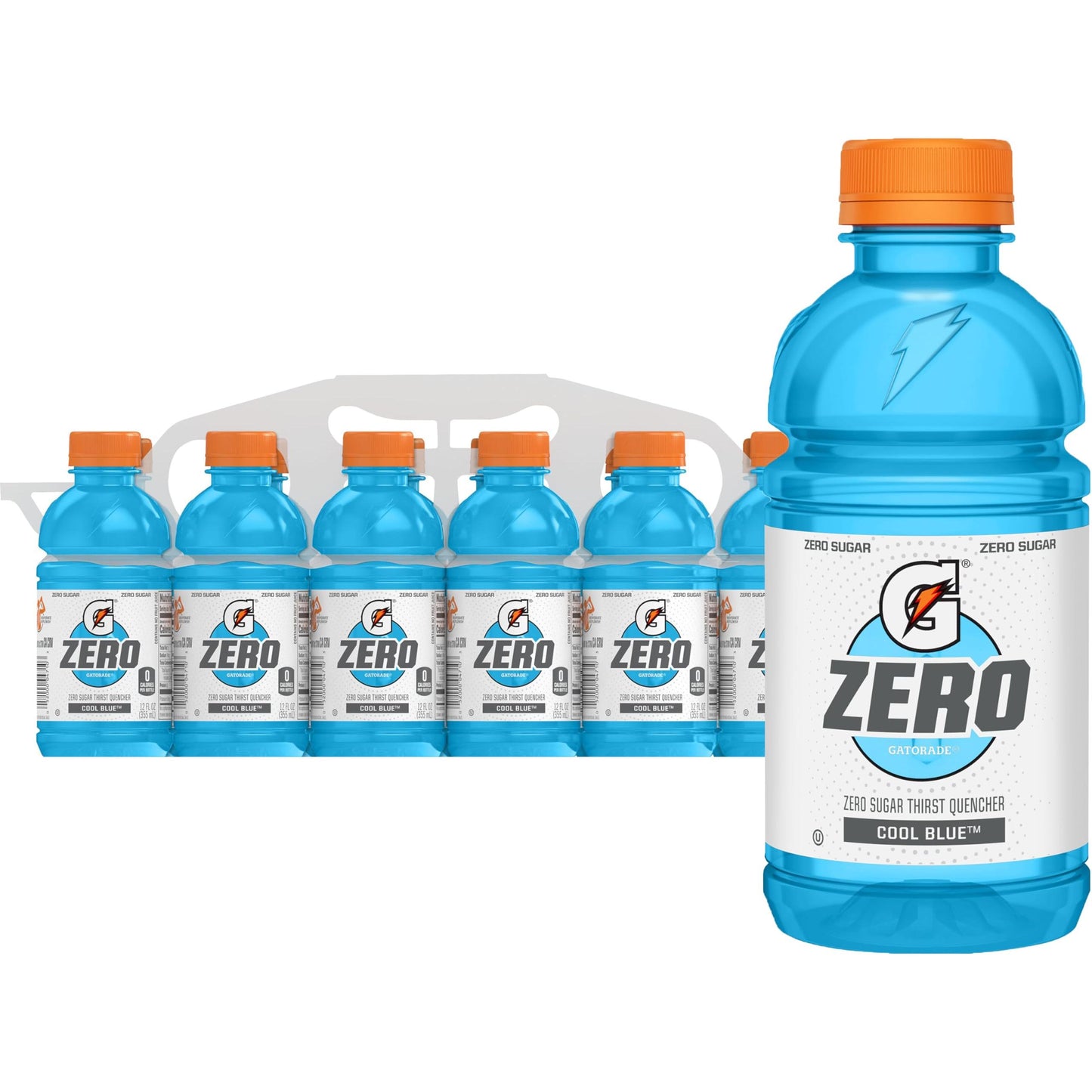 Gatorade Zero Thirst Quencher Sports Drink, Cool Blue, 12oz Bottles (12 Pack), Zero Sugar, Electrolytes for Rehydration