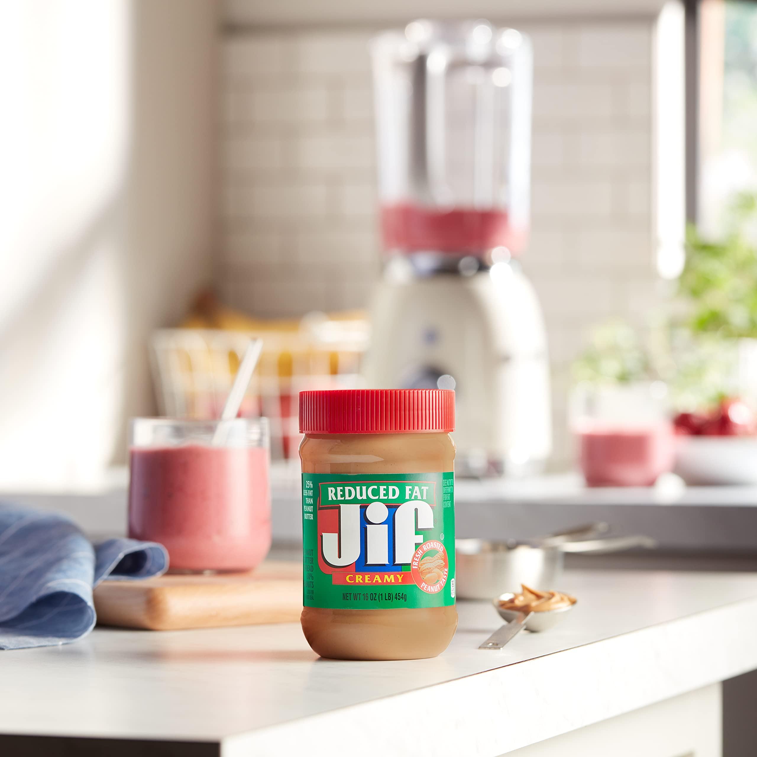 Jif Reduced Fat Peanut Butter, Creamy, 16 oz Jar, 60% Peanuts - Jif