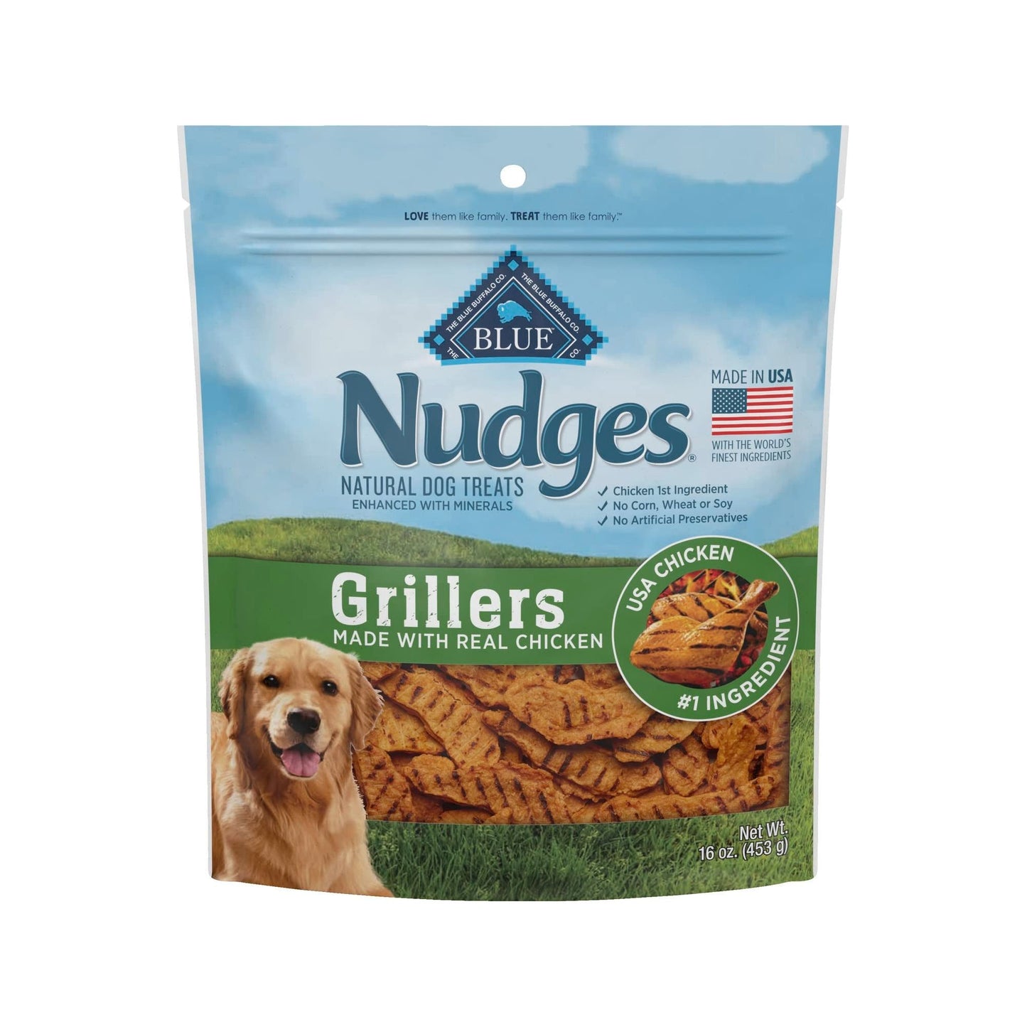 Blue Buffalo Nudges Grillers Natural Dog Treats Made with Real Chicken, 16-oz. Bag