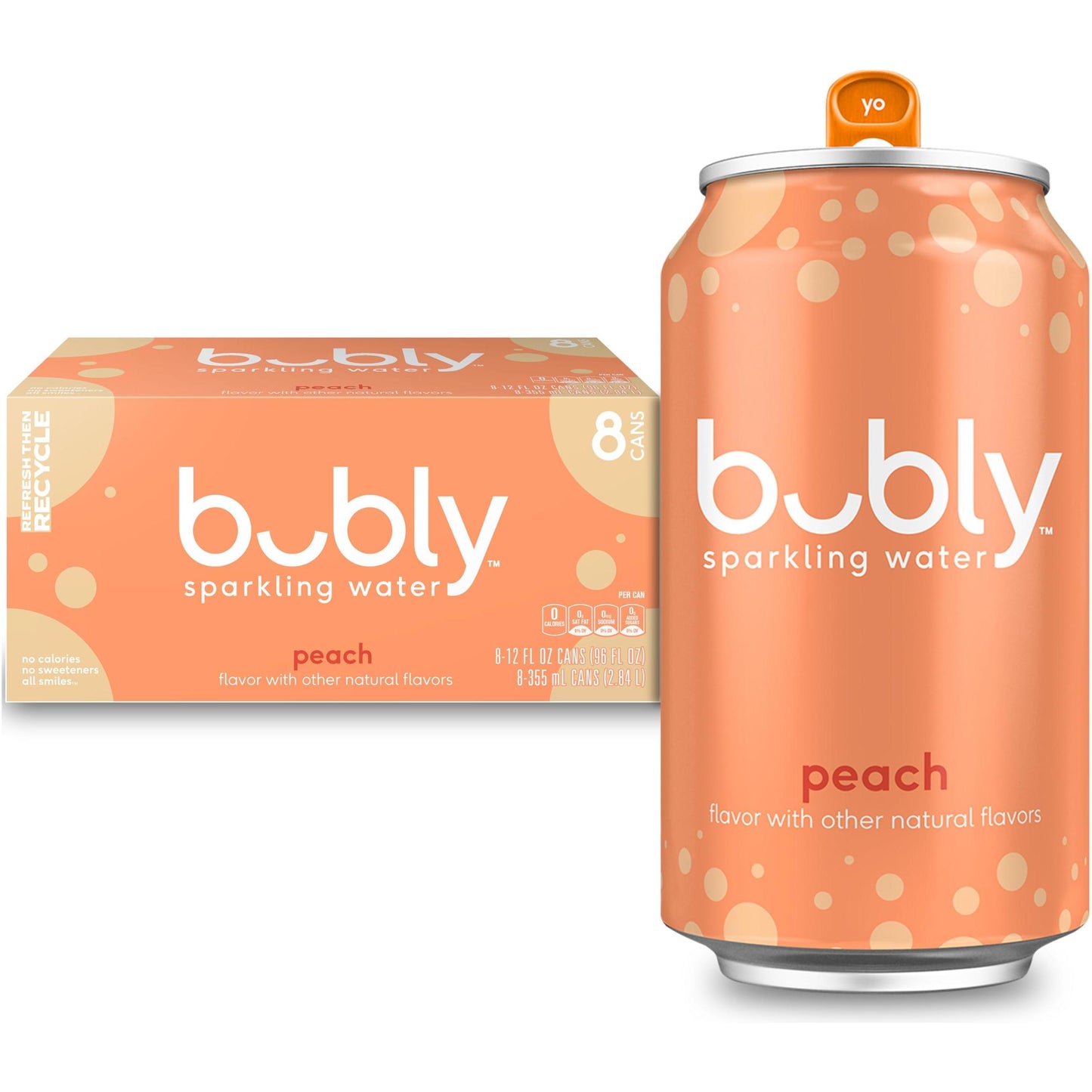 Bubly Peach Flavored Sparkling Water, 8-Pack Cans