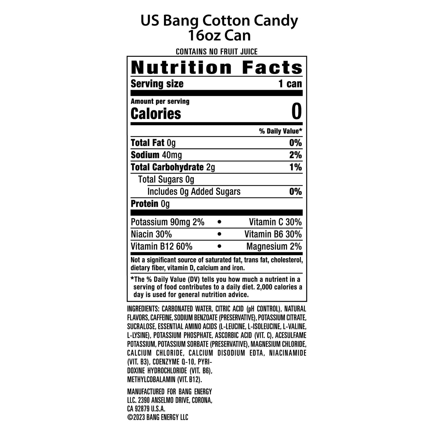 Bang Energy Cotton Candy - Sugar-Free, 16 oz Energy Drink (12-Pack)