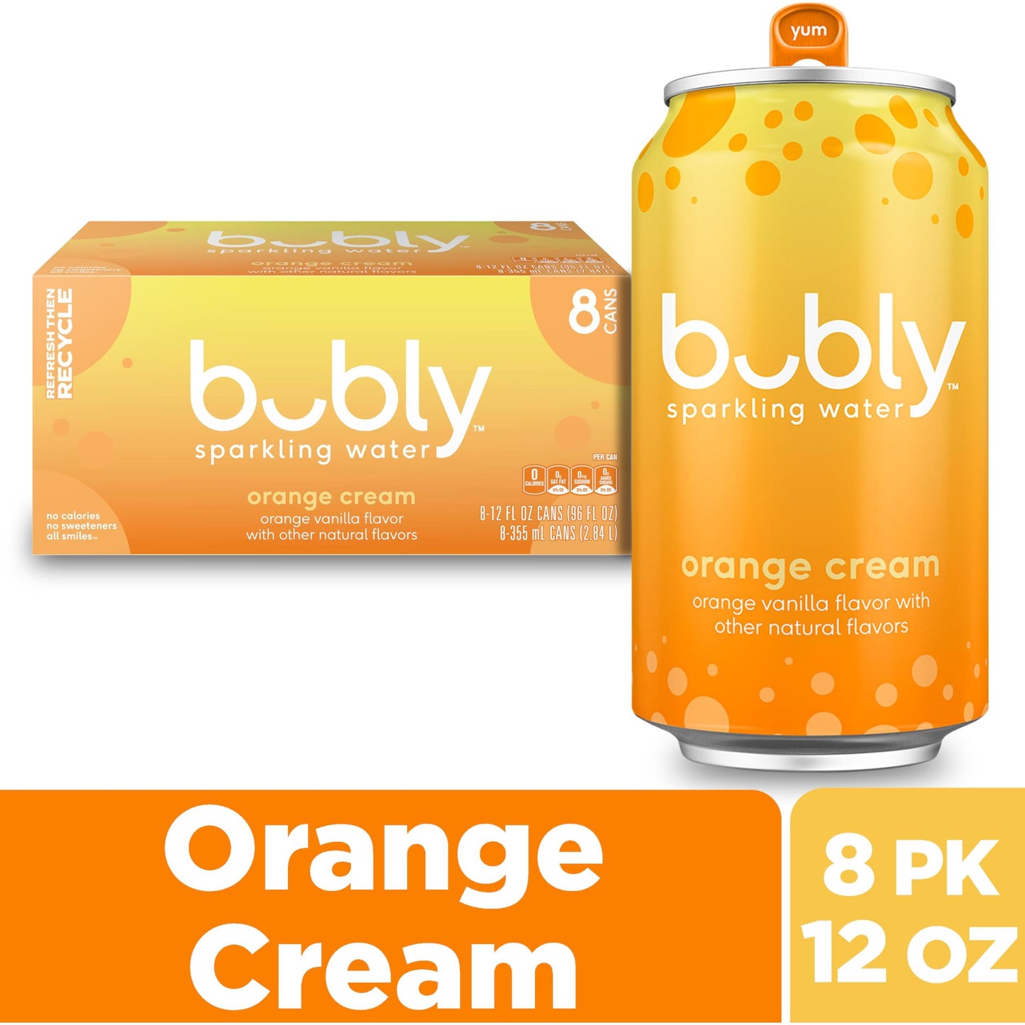 bubly Sparkling Water, Orange Creamsicle, 12oz Cans, (8 Pack)