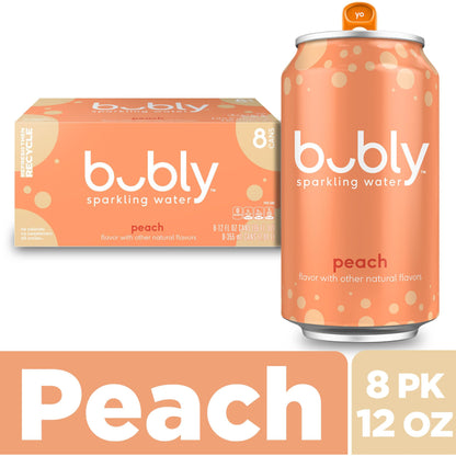 Bubly Peach Flavored Sparkling Water, 8-Pack Cans