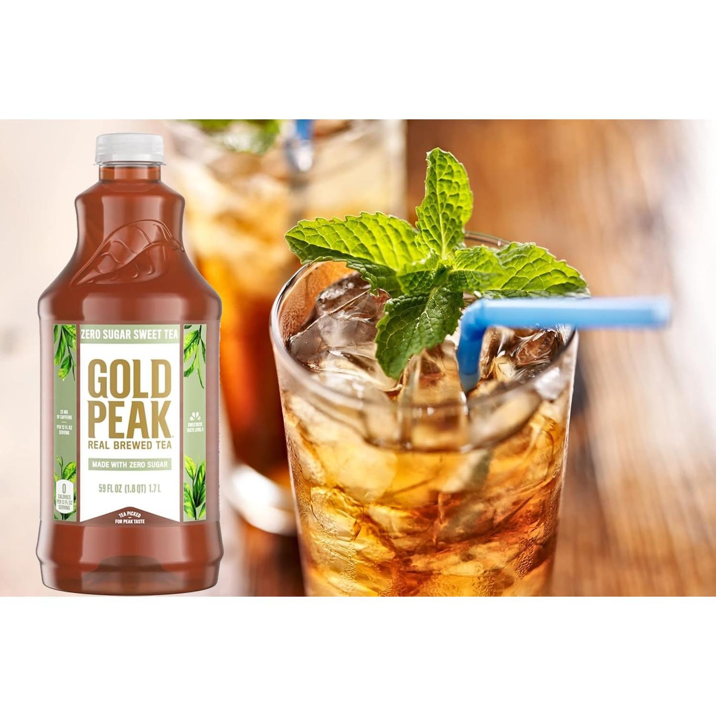 Gold Peak Real Brewed Tea Zero Sugar Sweet Tea, 59 fl oz, 4 Pack Bottles