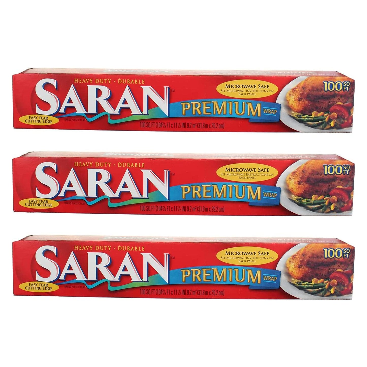 Saran Premium Plastic Wrap, 100 Sq Ft (Pack of 3)