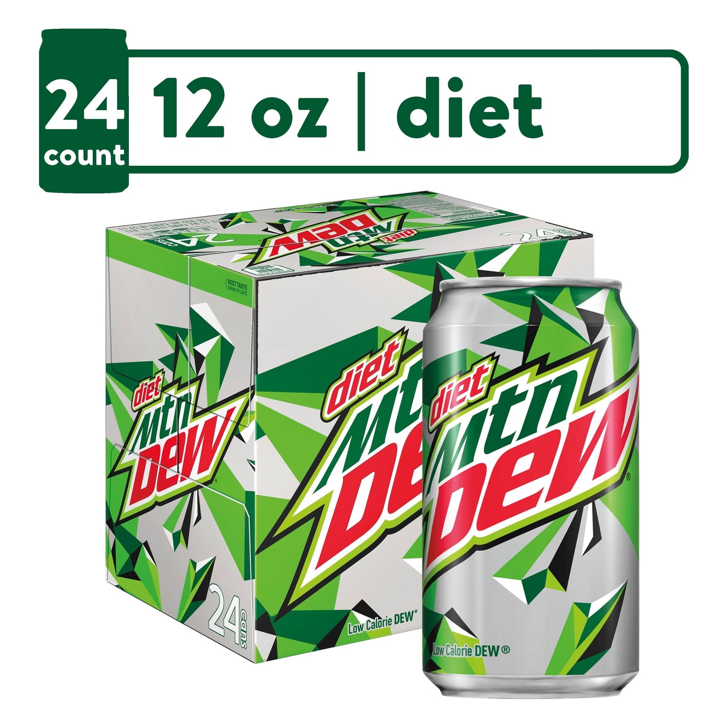 Diet Mountain Dew Zero Calorie Refreshment, 12 oz Cans - 24 Pack