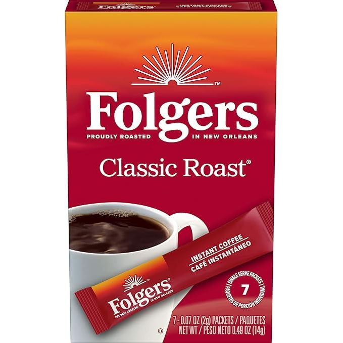 Folgers Classic Roast Instant Coffee Crystals, 7 Single Serve Packets (Pack of 2)