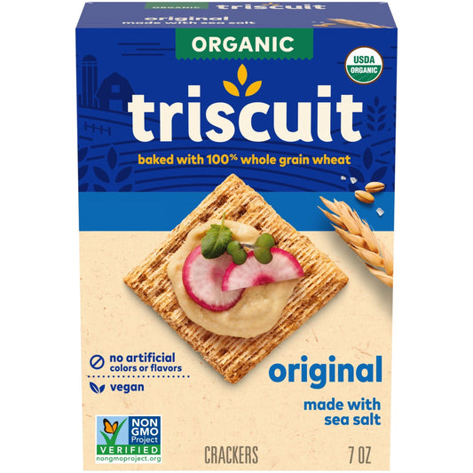 Triscuit Organic Whole Grain Wheat Crackers - 100% Vegan Snack, 7 oz