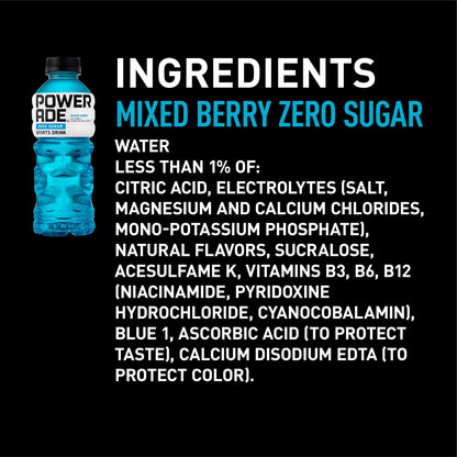 POWERADE ZERO Mixed Berry Electrolyte Drink, 20 fl oz, 24-Pack