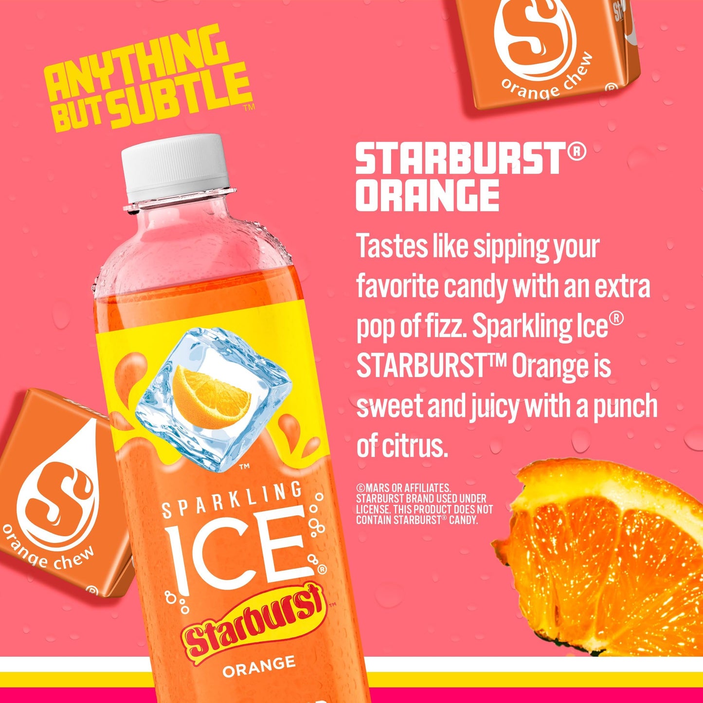 Sparkling Ice STARBURST Orange, Zero Sugar Flavored Sparkling Water, 17 fl oz Bottles (Pack of 12)