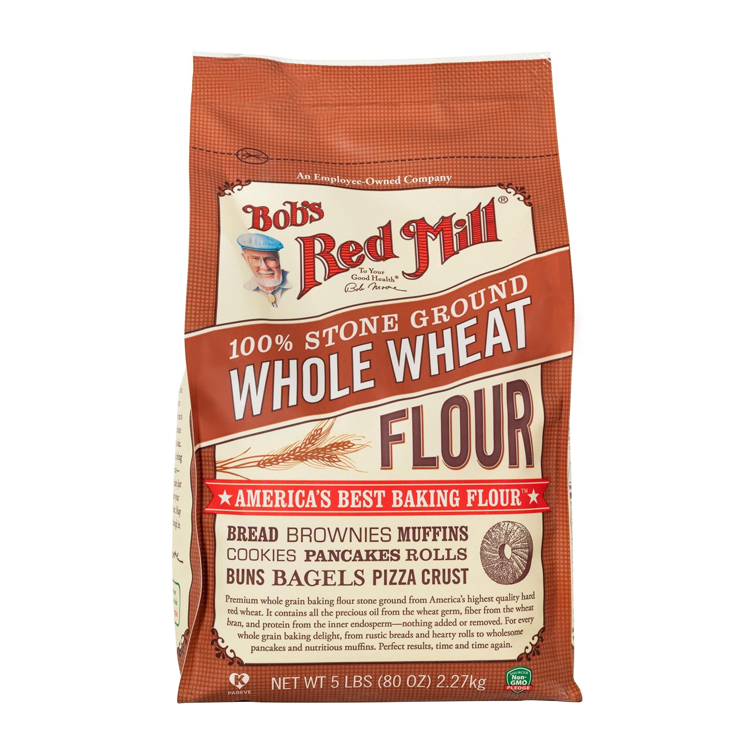 Bob's Red Mill Whole Wheat Flour, 5 lb Bag - High Protein Stone Ground Flour for Bread and Pasta - Bob's Red Mill