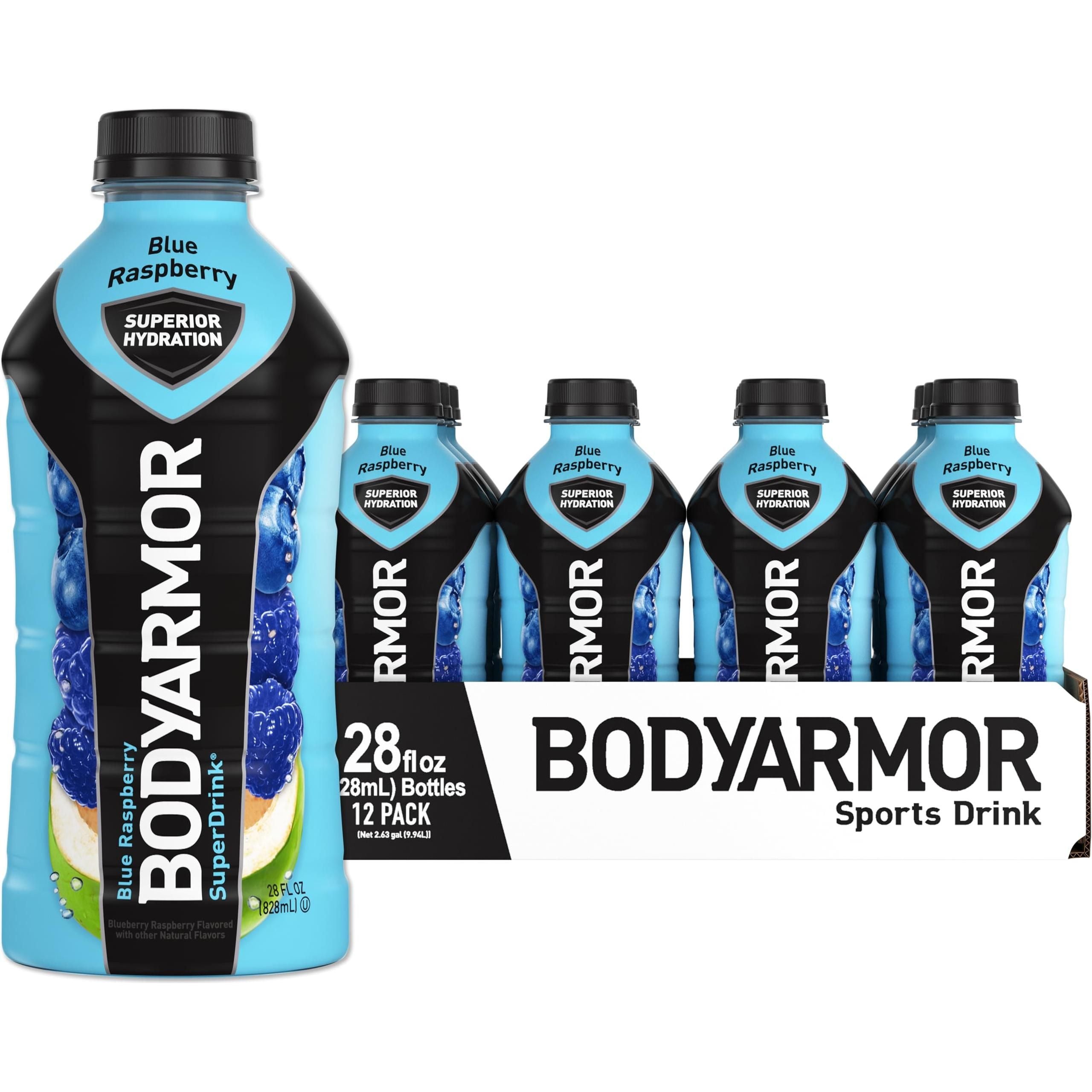 BODYARMOR Blue Raspberry Sports Drink, 28 Fl Oz (12-Pack) - Superior Hydration with Natural Ingredients - BODYARMOR