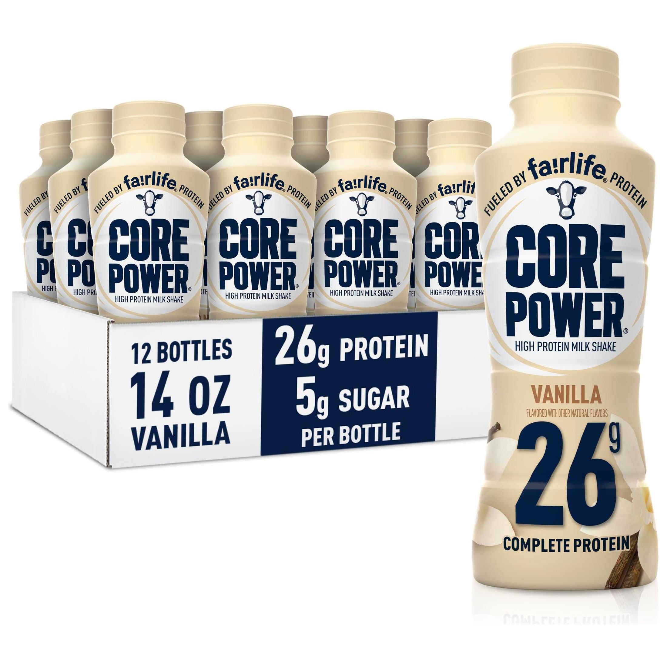 Core Power Vanilla High Protein Milk Shake, 26g Protein, 14 Fl Oz Bottle, (Pack of 12) - Core Power