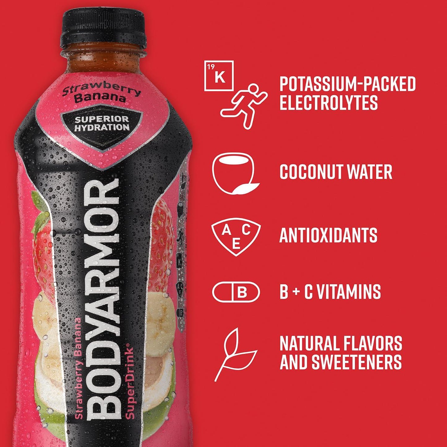 BODYARMOR Strawberry Banana Sports Drink, 20 Fl Oz, 6-Pack - Superior Hydration with Natural Ingredients