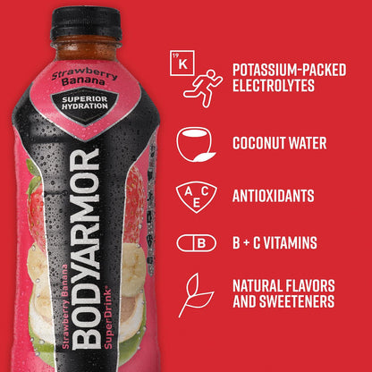 BODYARMOR Strawberry Banana Sports Drink, 20 Fl Oz, 6-Pack - Superior Hydration with Natural Ingredients