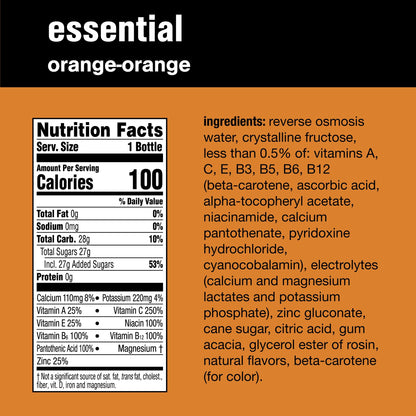 Vitaminwater Essential Orange-Orange Electrolyte-Infused Hydration, 20 fl oz, 12 Pack