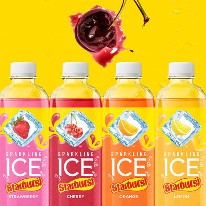 Sparkling Ice STARBURST Cherry, Zero Sugar Flavored Sparkling Water, 17 fl oz Bottles (Pack of 12)