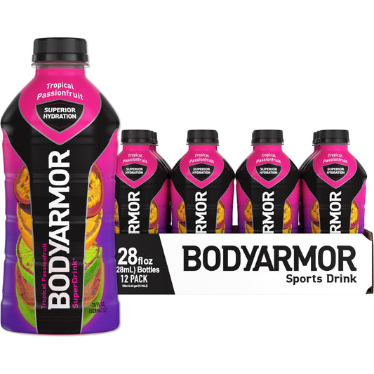 BODYARMOR Tropical Passionfruit Sports Drink, 28 Fl Oz (12-Pack) - Hydration with Natural Ingredients