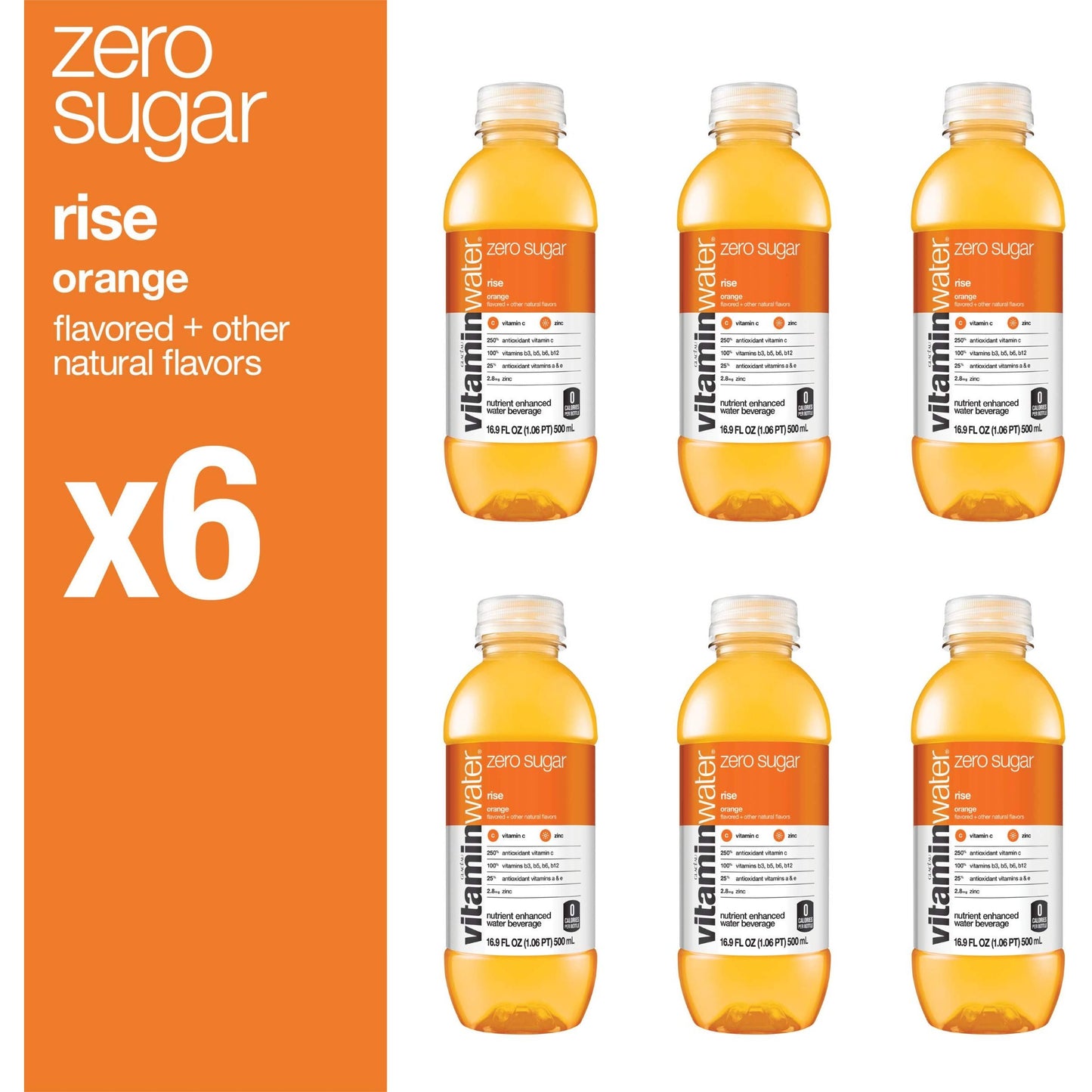 Vitaminwater Zero Rise Orange Flavored Hydration, 16.9 Fl Oz (Pack of 6)