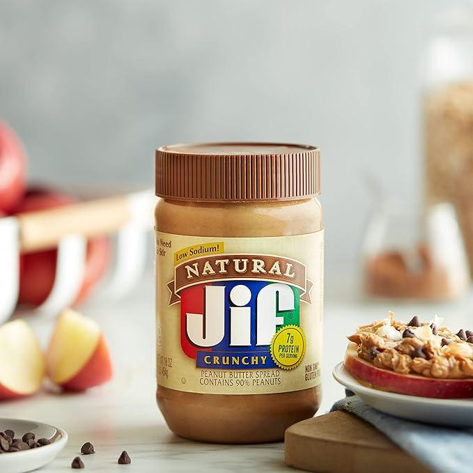 Jif Natural Crunchy PB Spread, Low Sodium, 16oz, 6 Pack - Jif