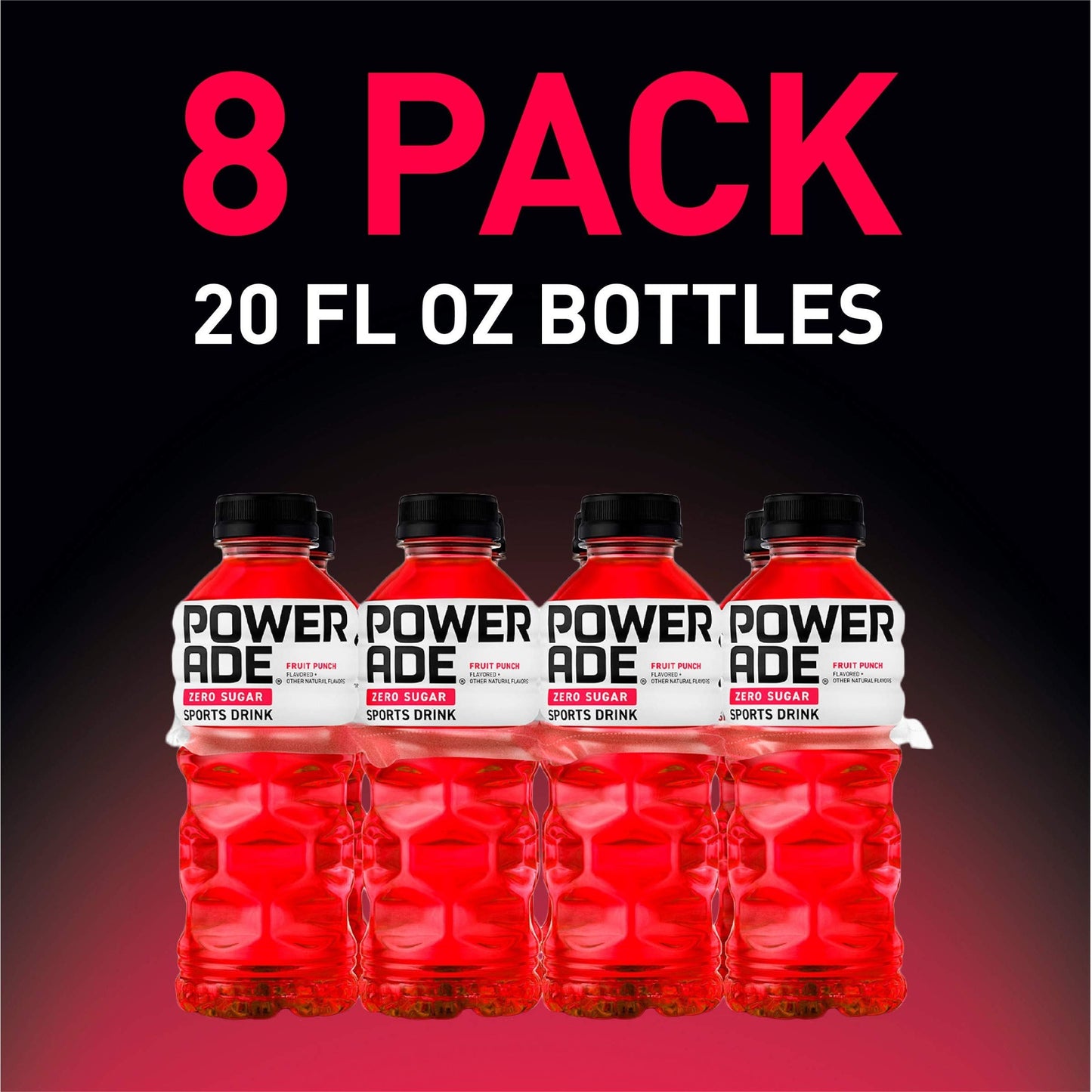 Powerade Zero Ion4 Sports Drink, Fruit Punch Flavor, 20 fl oz, 8 Bottles