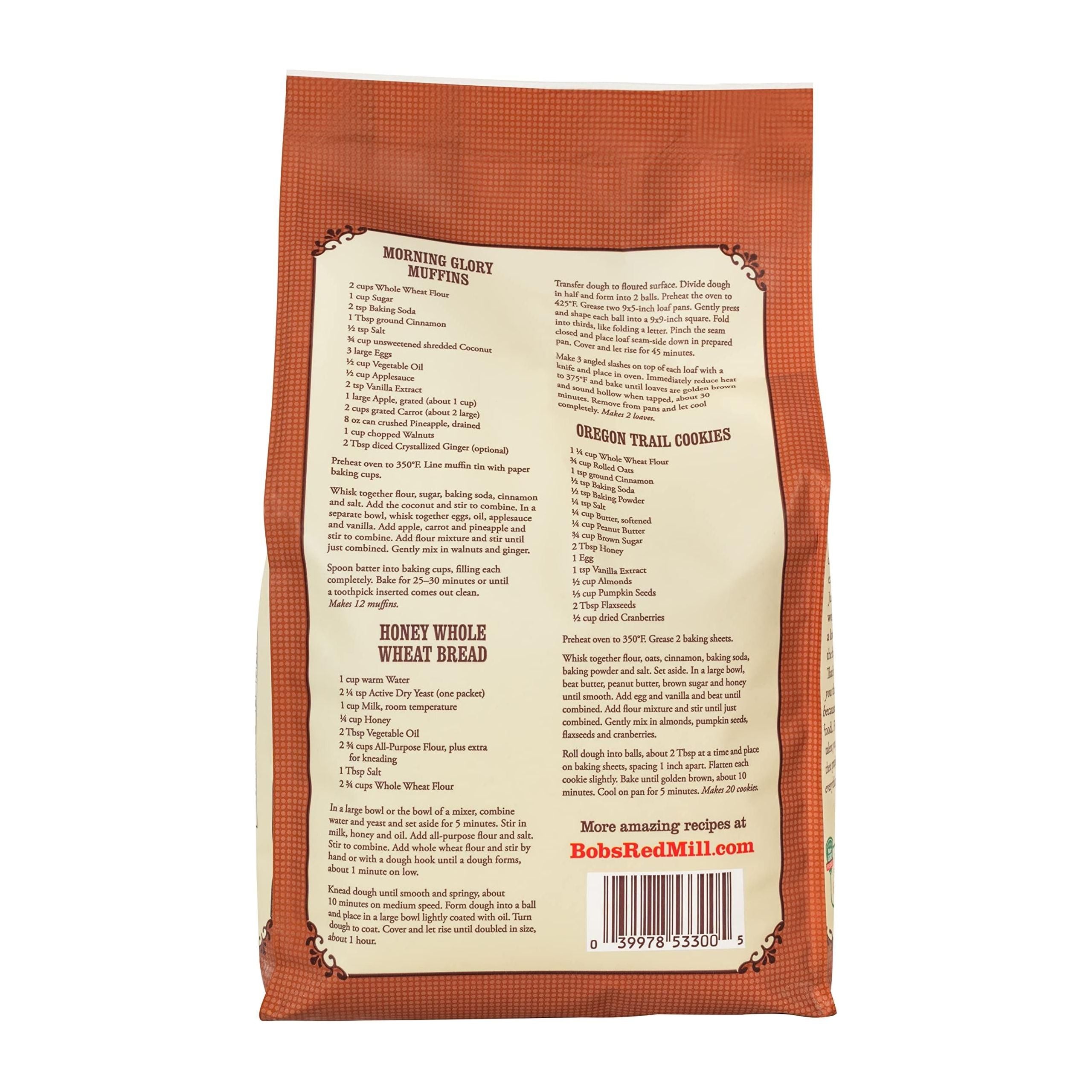 Bob's Red Mill Whole Wheat Flour, 5 lb Bag - High Protein Stone Ground Flour for Bread and Pasta - Bob's Red Mill