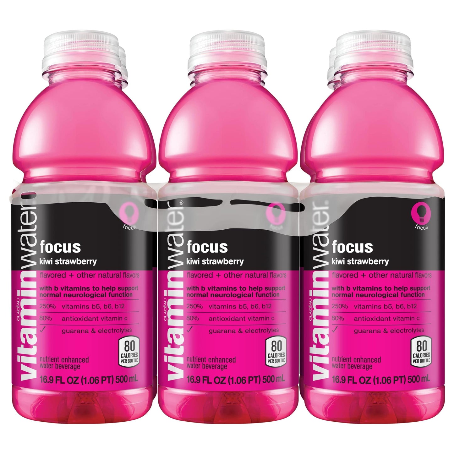 Vitaminwater Focus Kiwi Strawberry 6-Pack, 16.9oz Bottles