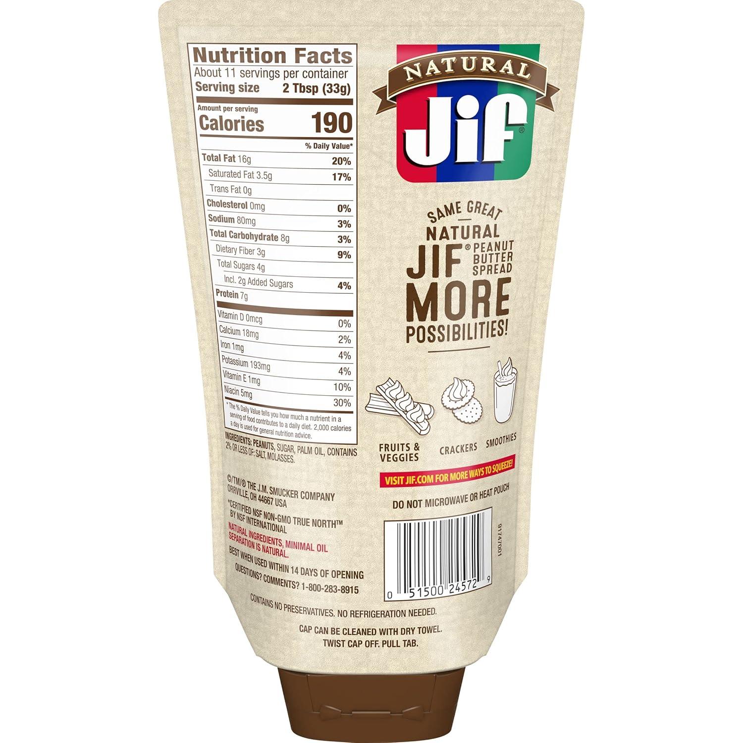 Jif Natural Portable Creamy Peanut Butter, 13 oz Pouch - Jif