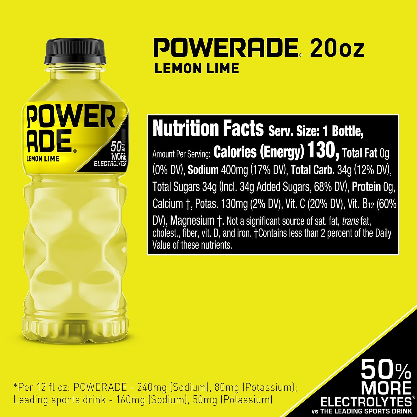 POWERADE Lemon Lime Electrolyte Sports Drink, 20 oz Bottles, 8 Count