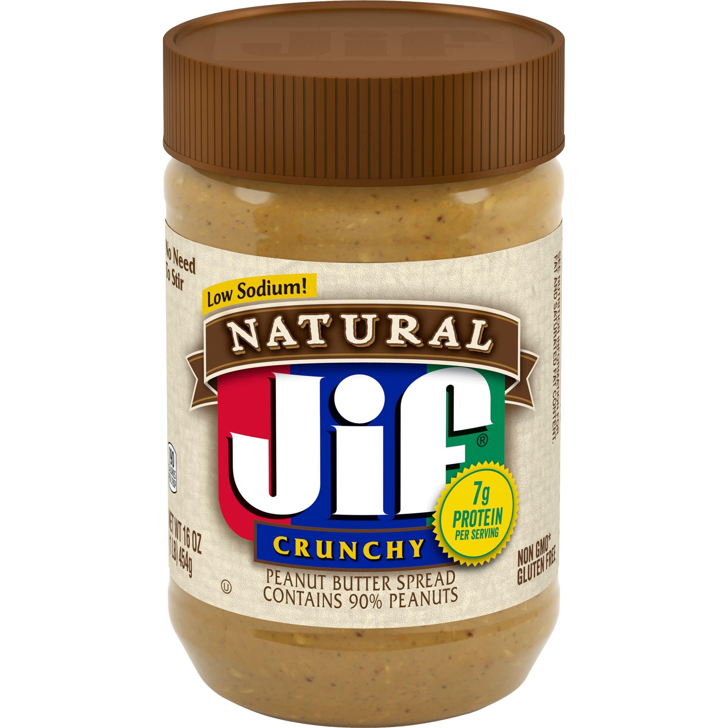 Jif Crunchy Natural Peanut Butter, 16oz, Pack of 12, 90% Peanuts - Jif