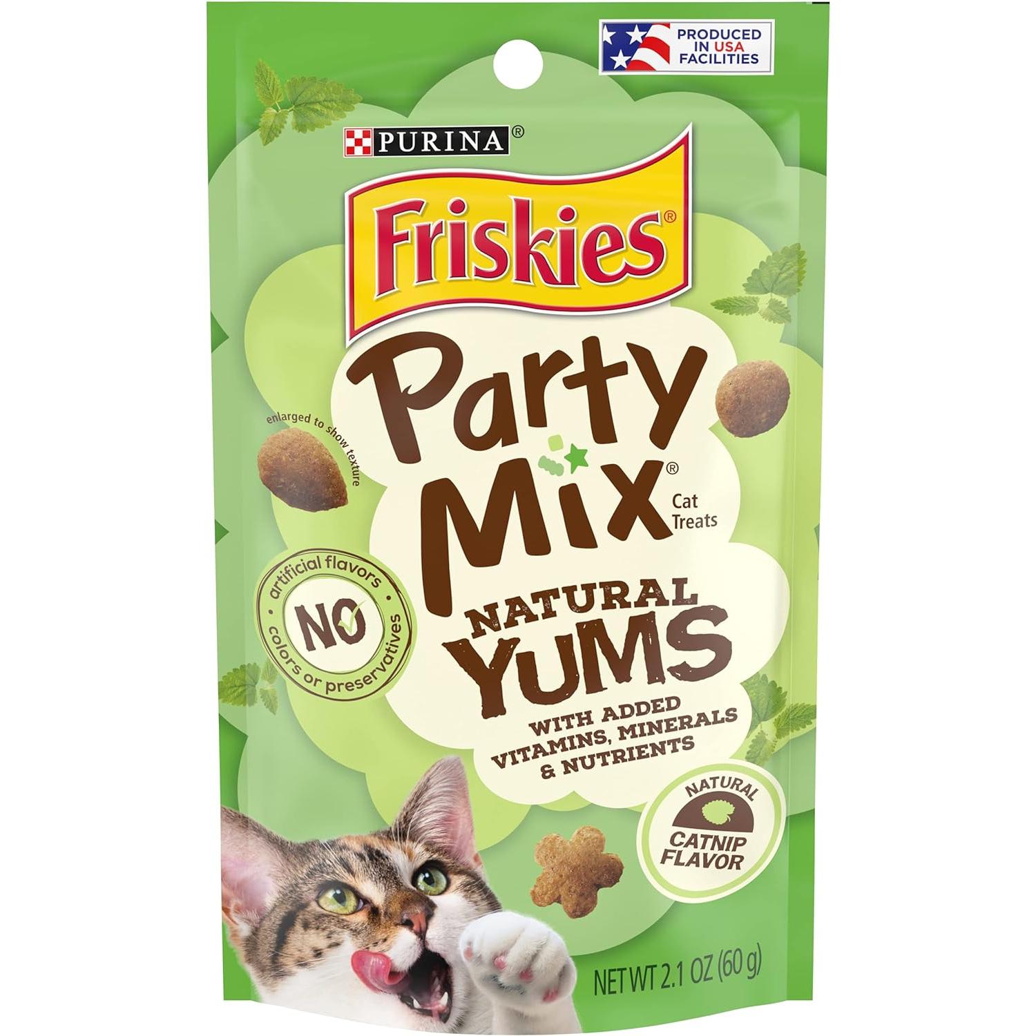 Friskies Natural Cat Treats, Catnip Flavor Party Mix, 2.1 oz Pouches - Pack of 2