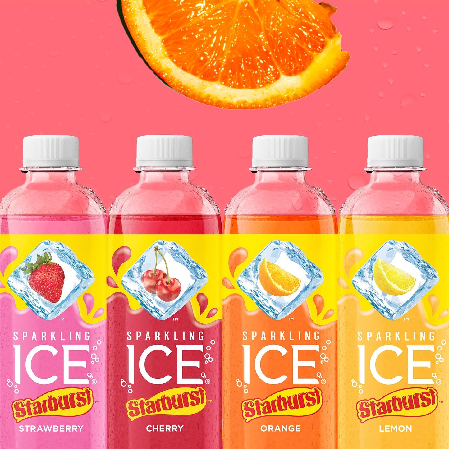 Sparkling Ice STARBURST Orange, Zero Sugar Flavored Sparkling Water, 17 fl oz Bottles (Pack of 12)