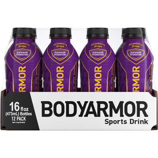 BODYARMOR Strawberry Grape Sports Drink, 16 Fl Oz - 12 Pack of Superior Hydration