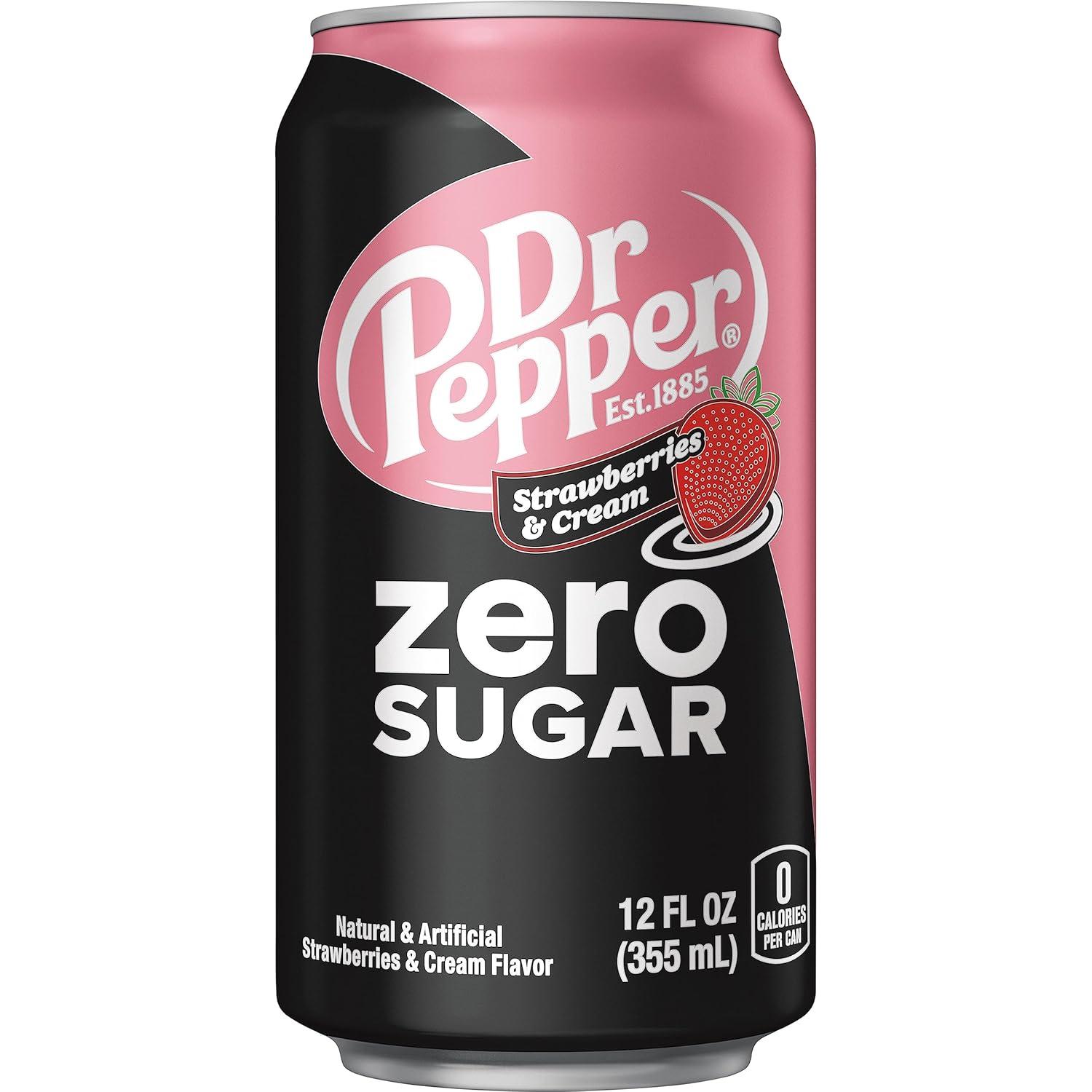 Dr Pepper Zero Sugar Strawberries and Cream Soda Pop, 12 fl oz, 12 Pack Cans - Dr. Pepper