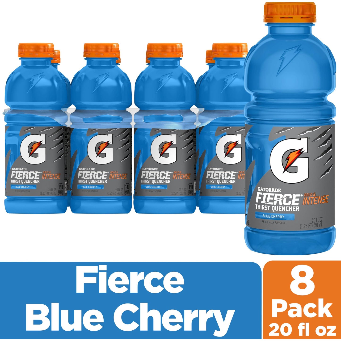 Gatorade Fierce Blue Cherry Thirst Quencher, 20 Fl Oz Bottles, 8 Pack