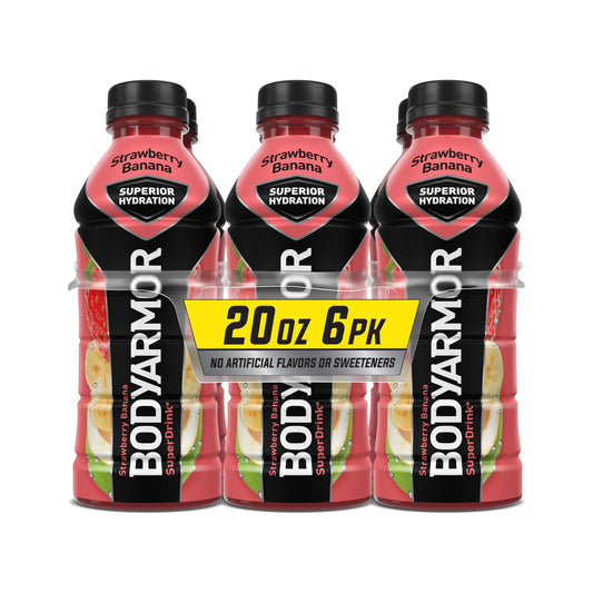 BODYARMOR Strawberry Banana Sports Drink, 20 Fl Oz, 6-Pack - Superior Hydration with Natural Ingredients