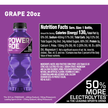 POWERADE Grape Sports Drink, 20 Oz - 24 Pack Hydration Boost