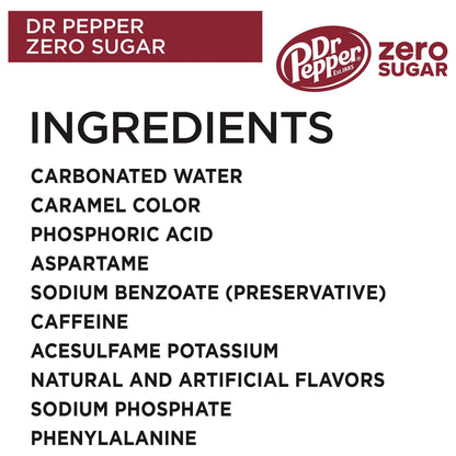 Dr Pepper Zero Sugar 12-Pack Cans - 12 fl oz Refreshing Soda