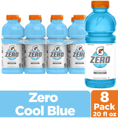 Gatorade G Zero Cool Blue, Thirst Quencher Sports Drink, 20 Fl Oz Bottles, 8 Pack