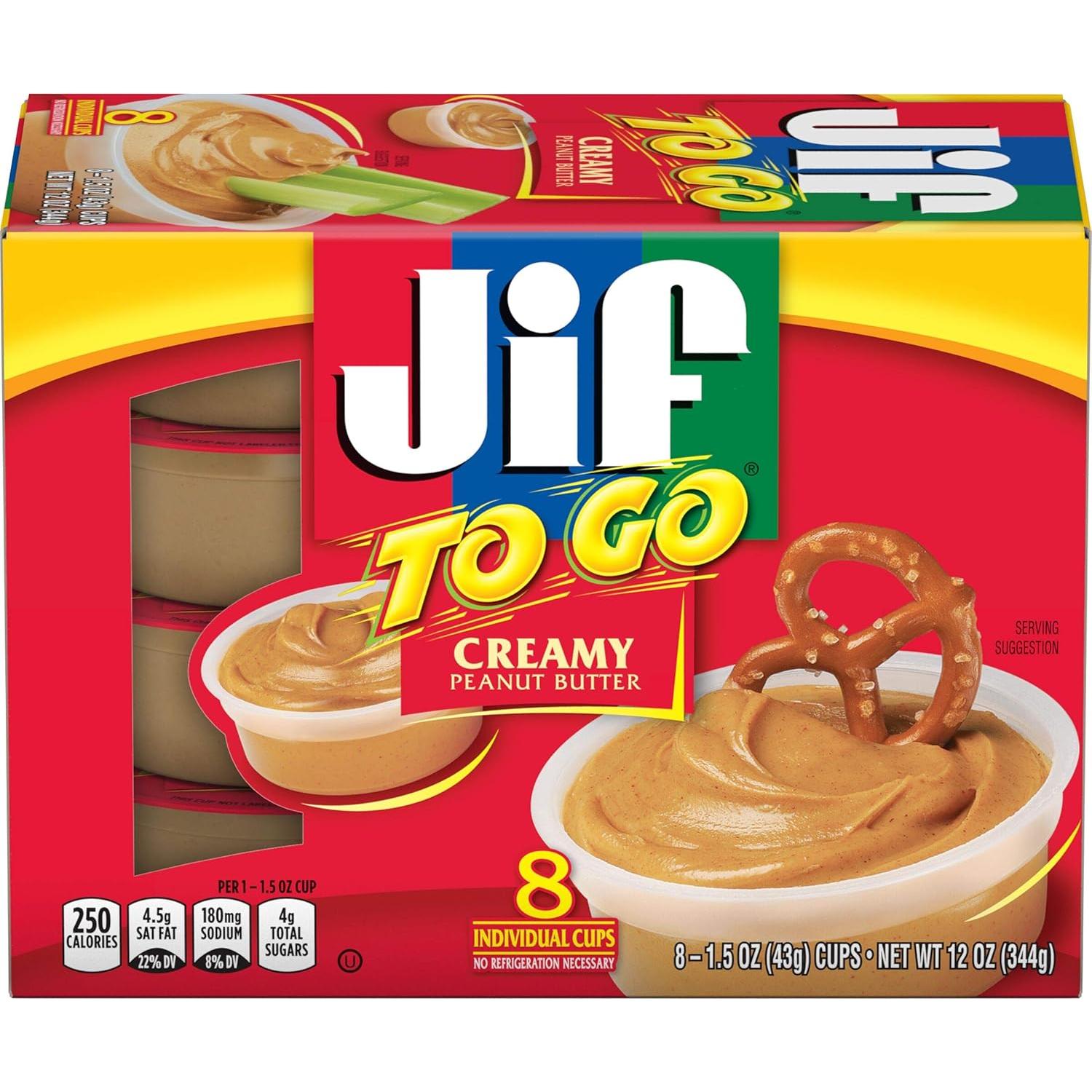 Jif To Go Creamy Peanut Butter Cups, 8 Pack, 1.5 oz Each - Jif